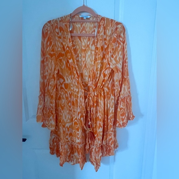Orange print kimono Swimsuit Coverup Size Medium - Picture 1 of 7